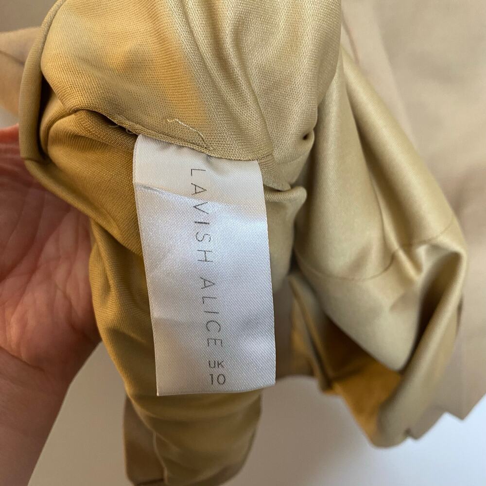 LAVISH ALICE Tan Wrap Front Plunge Back Mini Dress Size US 6 - Picture 8 of 13